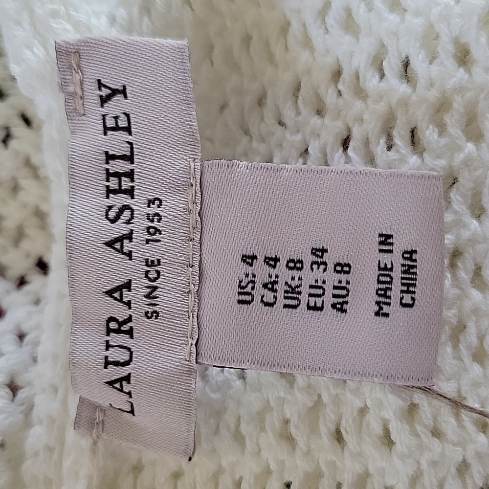 Laura Ashley Cream Knit Cardigan Tie Front Cottagecore Coquette Grandmacore Sz 4 - Picture 5 of 6